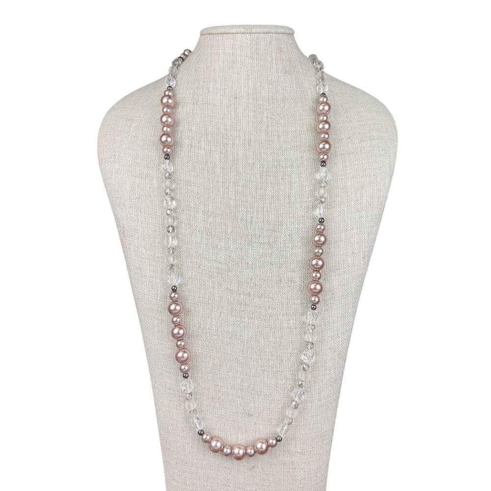 White House Black Market Womens Silver Tone Pearl & Glass Bead Necklace Adjustab